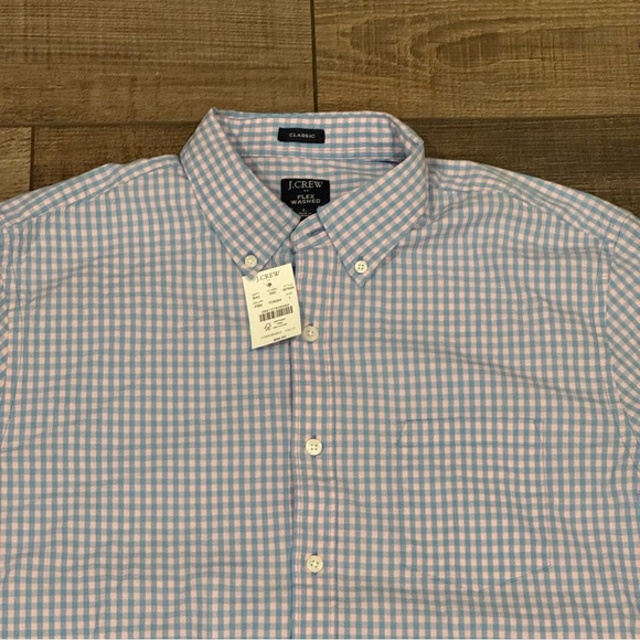 NEW J Crew Mens Flex Washed Large Shirt Classic Pink Blue Plaid Long Sleeve NWT - Picture 4 of 8